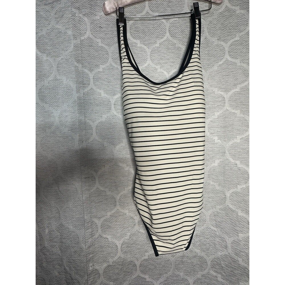 CALIA Tipped Simple One Piece Swimsuit Coastal Stripe Ivory Plus Size 22 NWT